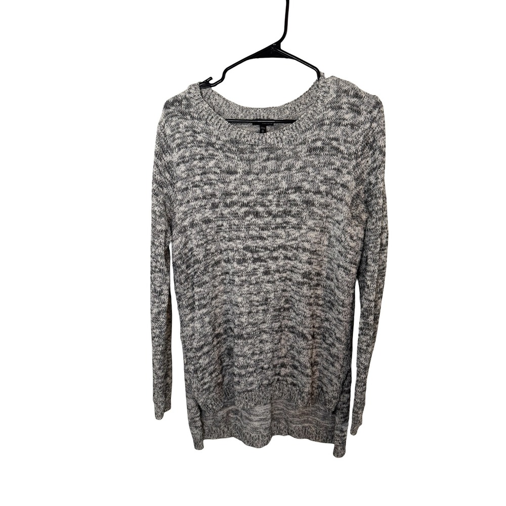 Express Womens Black White Marled Knit High Low Crew Neck Sweater Size Medium